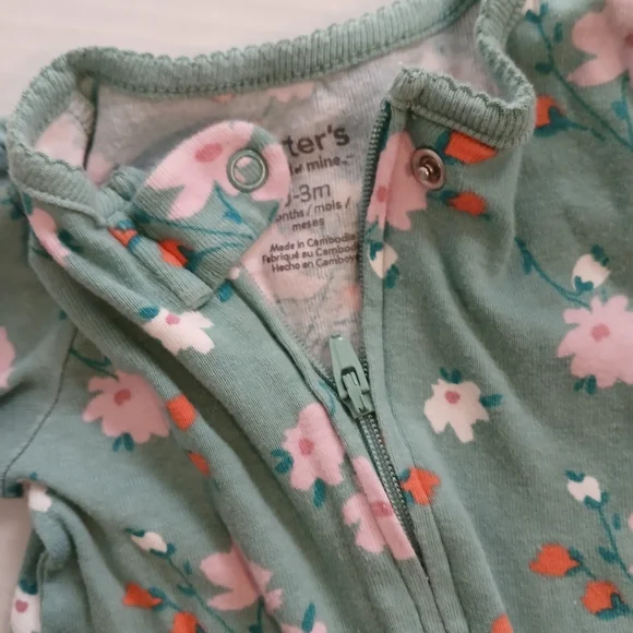 Carter's Green Floral Baby Romper Newborn 0-3 Months - Picture 2 of 3